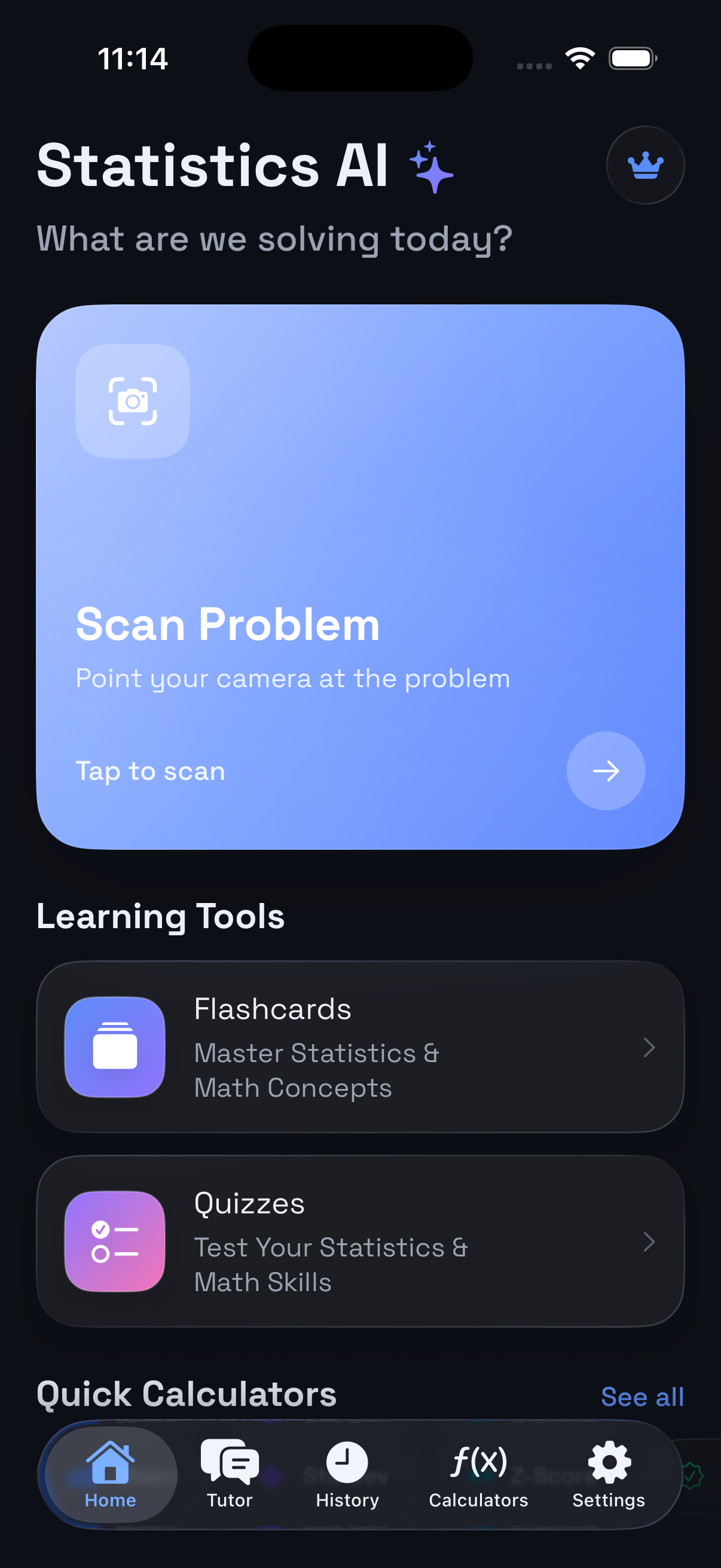 Antique ID home screen in dark mode